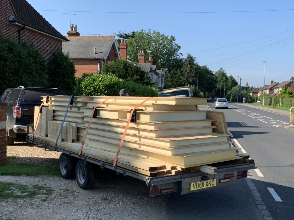 Timber for garden building being transported