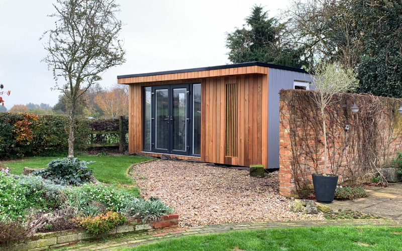 Remote working in a garden room home office