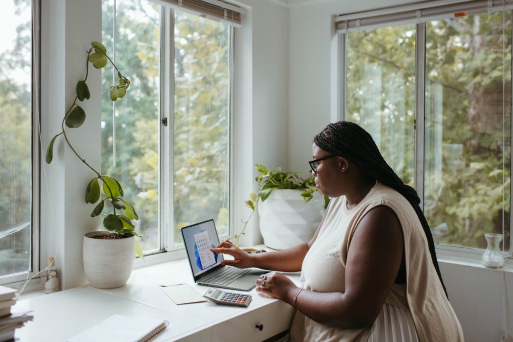 Remote working in a garden room home office